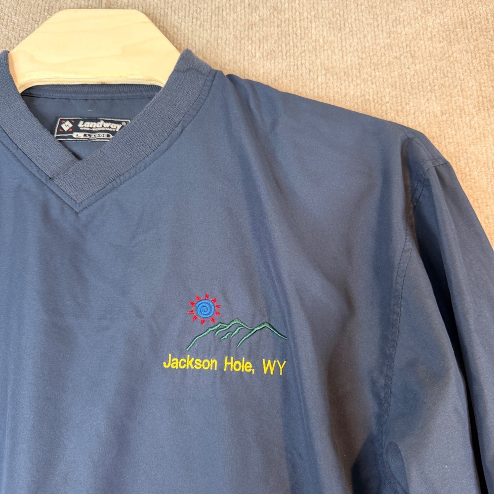 Landway Jackson Hole WY Windbreaker Pullover Navy Blue V-Neck Mens Large